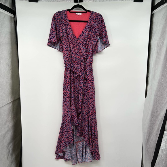 Parker Flutter Sleeve High Low Surplice Dress Women's Size M Pink Floral